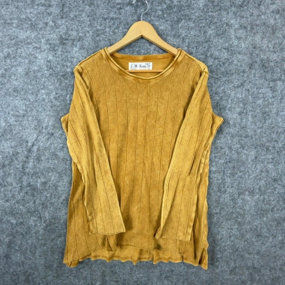 M. Rena Sweater Womens Large Mustard Yellow Ribbed Knit Grunge Indie Sleaze